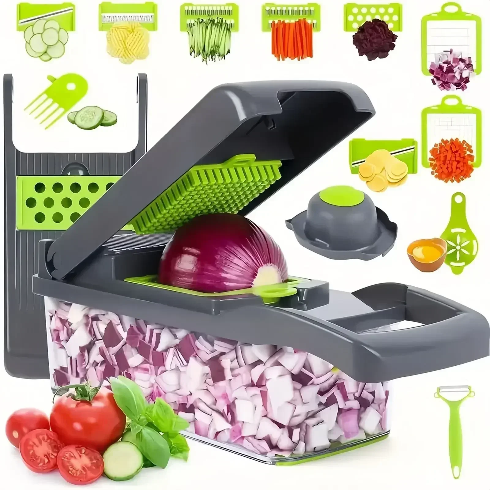 16-in-1 Slicer for Kitchen - Vegetable Chopper, Onion Potato Food Veggie Fruit Slicer and Cutter with Container, Kitchen Gadgets